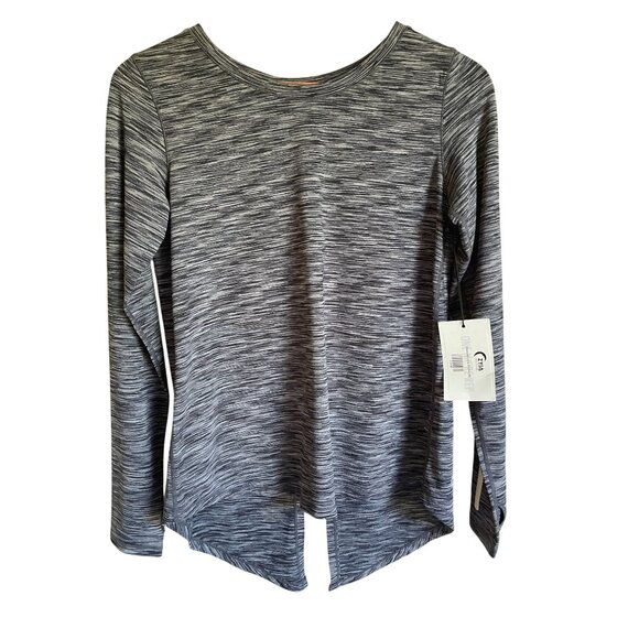 New! ZYIA Spacedye Gray Charcoal Long Sleeve Split Back T-Shirt - Picture 1 of 7